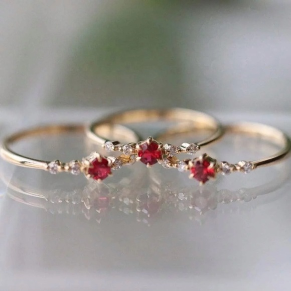 New Women’s Yellow Gold Plated Ruby Ring - Picture 4 of 4